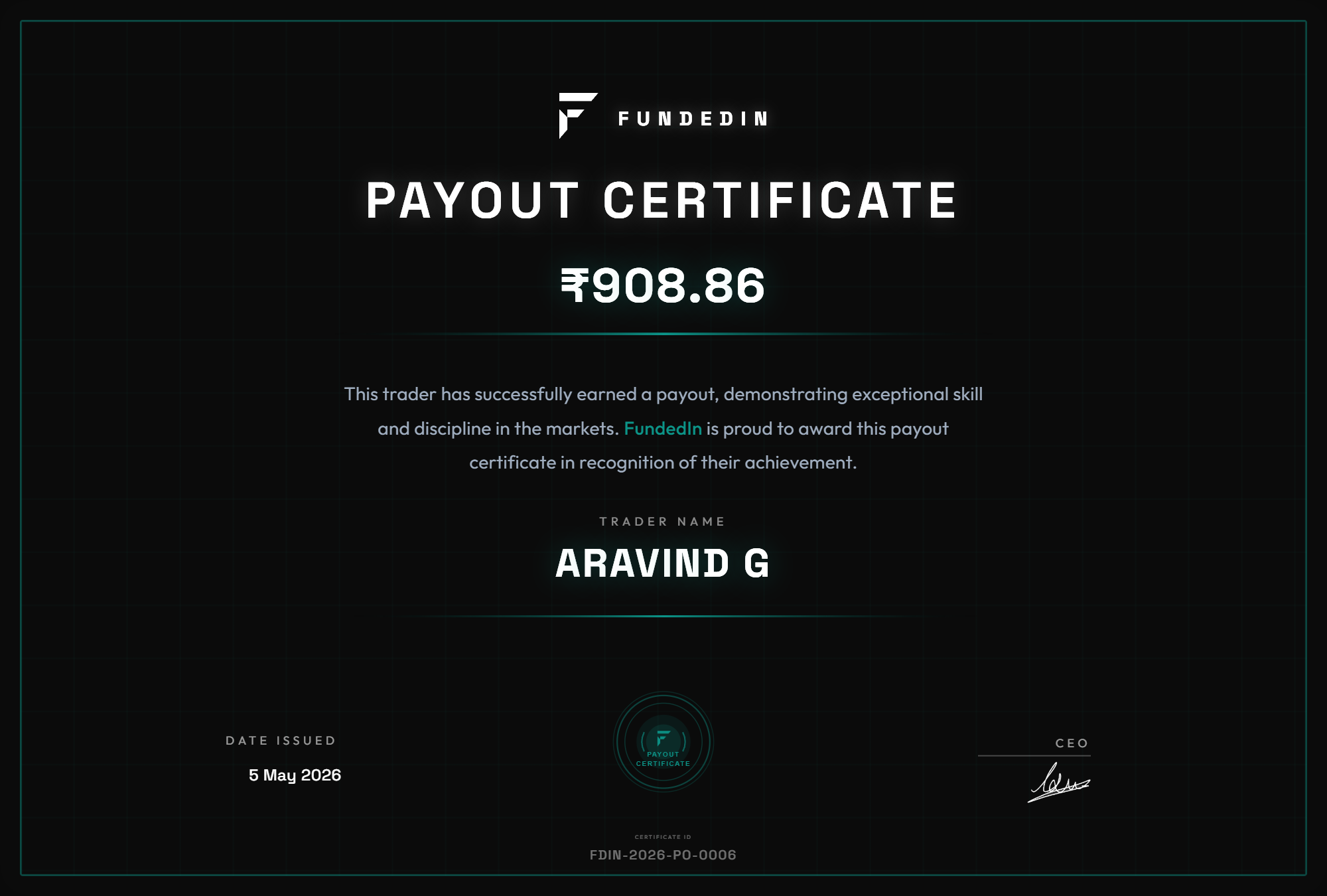 Aravind G — Certificate